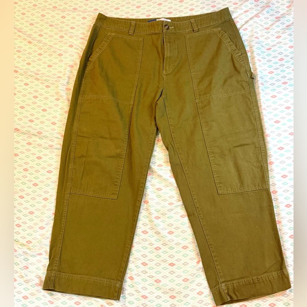 Old Navy Hi Rise Wide Straight Leg Carpenter Pants Size 20 Olive Green